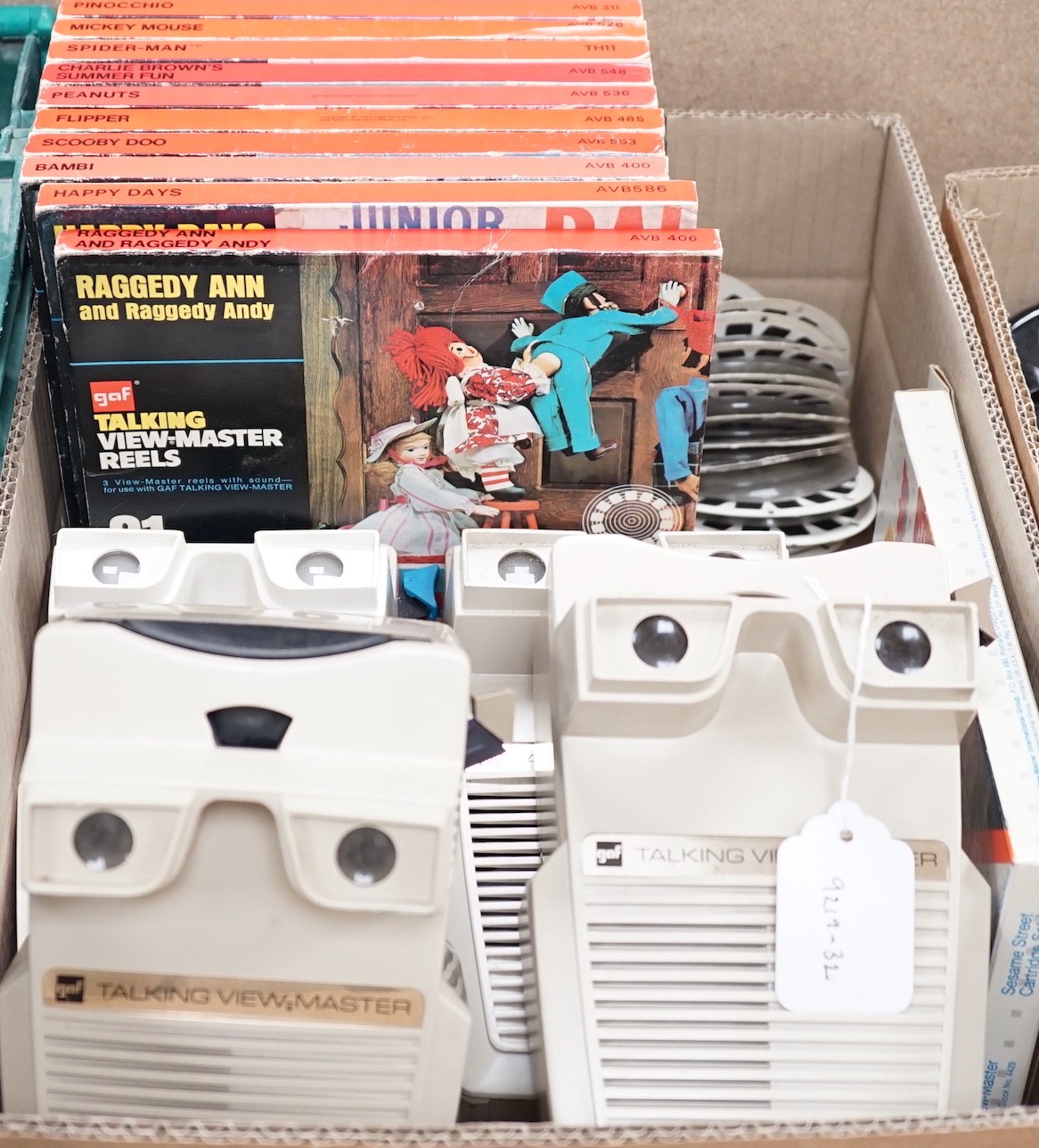 Four Talking View-Master stereo viewers and ten sets of Talking View-Master reels or cartridges and other loose Talking reels